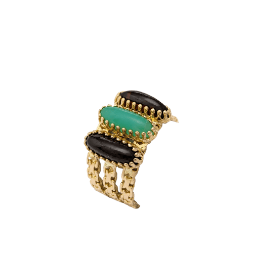 Bague 55 Bague ajourée en or jaune, grenats et calcédoine 58 Facettes 35139