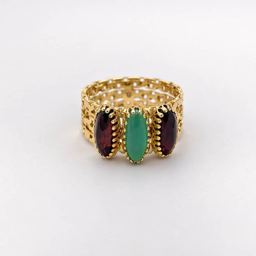 Bague 55 Bague ajourée en or jaune, grenats et calcédoine 58 Facettes 35139