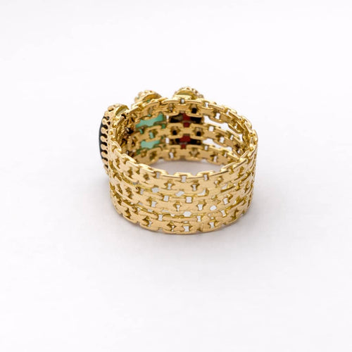 Bague 55 Bague ajourée en or jaune, grenats et calcédoine 58 Facettes 35139