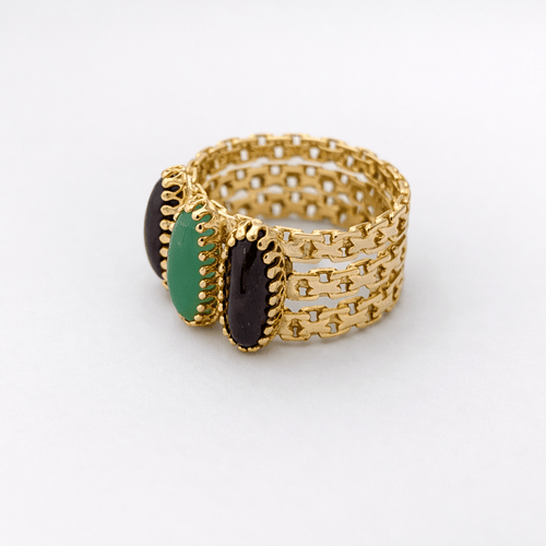 Bague 55 Bague ajourée en or jaune 18 carats avec grenats et calcédoine 58 Facettes 35139