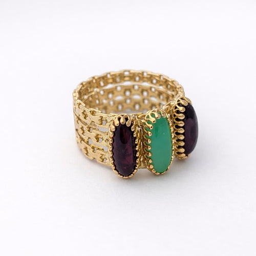 Bague 55 Bague ajourée en or jaune, grenats et calcédoine 58 Facettes 35139