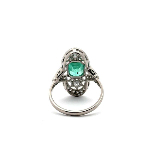 Bague 57 Art déco - Bague en or blanc 18 carats avec émeraude colombienne et diamants 58 Facettes 50439