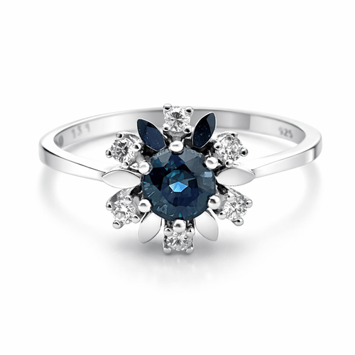 Bague Bague florale en or blanc 14K avec saphir et diamants 58 Facettes 50438
