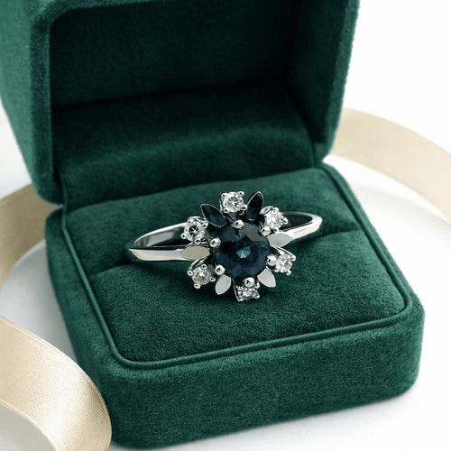 Bague Bague florale en or blanc 14K avec saphir et diamants 58 Facettes 50438
