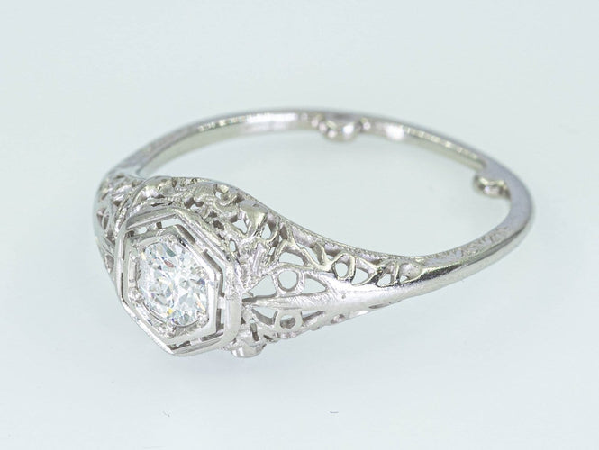 Bague Bague entourage en or blanc 14 ct avec diamant 0,50 ct 58 Facettes L12