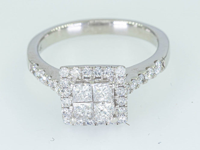 Bague Bague entourage en or blanc 14 ct avec diamants 1,08 ct 58 Facettes WA15