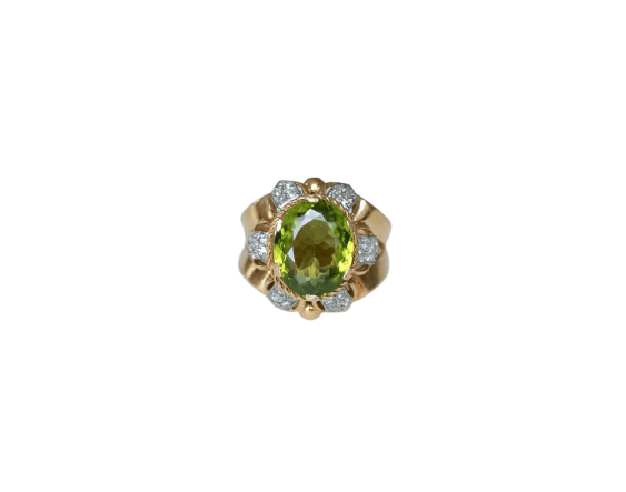 Bague 53 Bague cocktail fleur en or rose 18 ct, péridot et diamants 58 Facettes