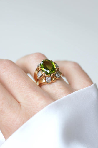 Bague 53 Bague cocktail fleur en or rose 18 ct, péridot et diamants 58 Facettes
