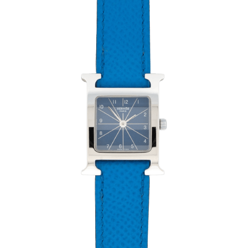 Montre Hermès Heure H - Montre SM en acier, cadran bleu arabe 58 Facettes 1