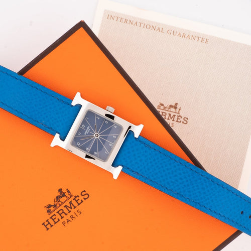 Montre Hermès Heure H - Montre SM en acier, cadran bleu arabe 58 Facettes 1