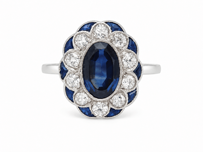 Bague 62 Bague Pompadour Art déco en or blanc, saphir et diamants 58 Facettes 33680