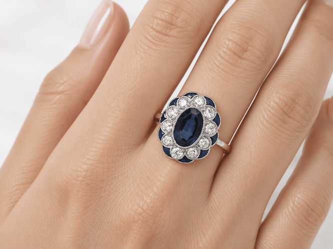 Bague 62 Bague Pompadour Art déco en or blanc, saphir et diamants 58 Facettes 33680
