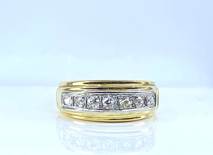 Bague 56 Bague jonc - Ligne de diamants taille ancienne en or 18 carats 58 Facettes AB698