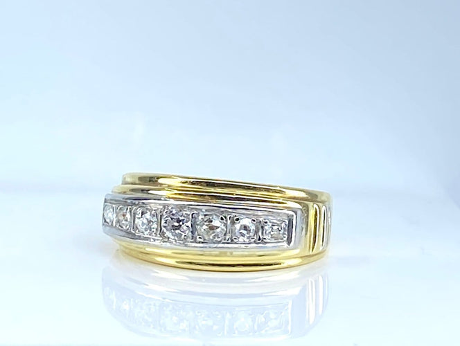 Bague 56 Bague jonc - Ligne de diamants taille ancienne en or 18 carats 58 Facettes AB698