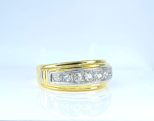 Bague 56 Bague jonc - Ligne de diamants taille ancienne en or 18 carats 58 Facettes AB698