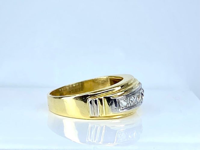 Bague 56 Bague jonc - Ligne de diamants taille ancienne en or 18 carats 58 Facettes AB698