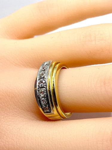 Bague 56 Bague jonc - Ligne de diamants taille ancienne en or 18 carats 58 Facettes AB698