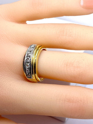 Bague 56 Bague jonc - Ligne de diamants taille ancienne en or 18 carats 58 Facettes AB698