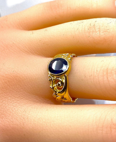 Bague 55 Bague en or jaune 18 carats avec saphir 58 Facettes AB701