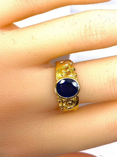 Bague 55 Bague en or jaune 18 carats avec saphir 58 Facettes AB701