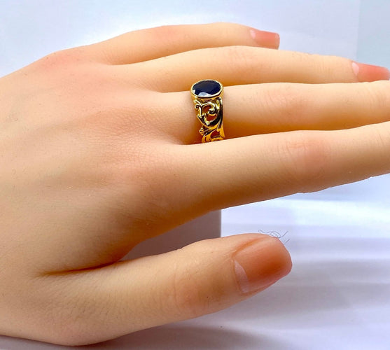 Bague 55 Bague en or jaune 18 carats avec saphir 58 Facettes AB701
