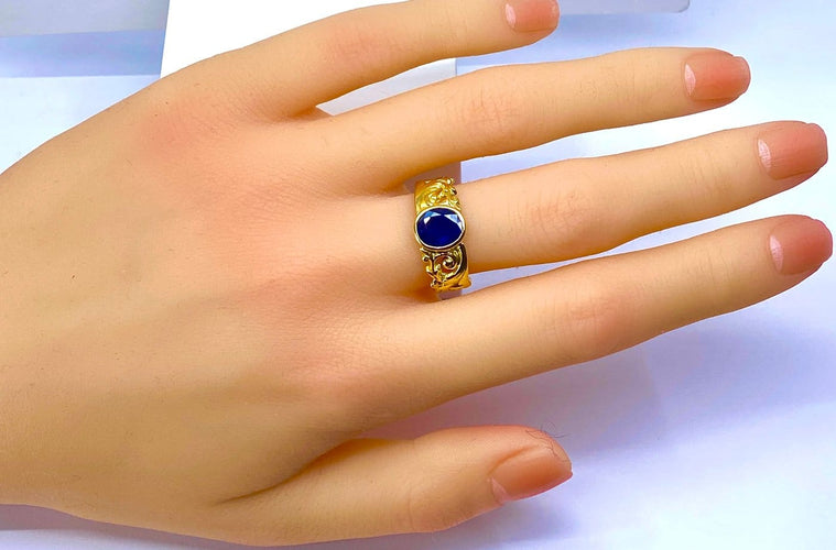 Bague 55 Bague en or jaune 18 carats avec saphir 58 Facettes AB701