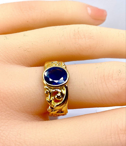 Bague 55 Bague en or jaune 18 carats avec saphir 58 Facettes AB701
