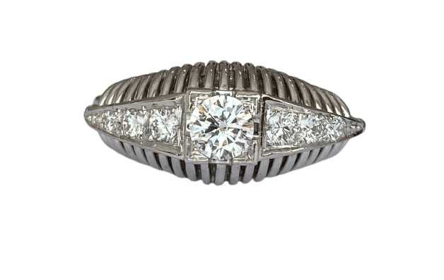 Bague 58 Art déco - Bague solitaire vintage en or blanc 18 ct et diamants 58 Facettes ring