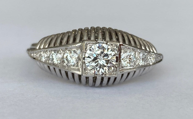 Bague 58 Art déco - Bague solitaire vintage en or blanc 18 ct et diamants 58 Facettes ring