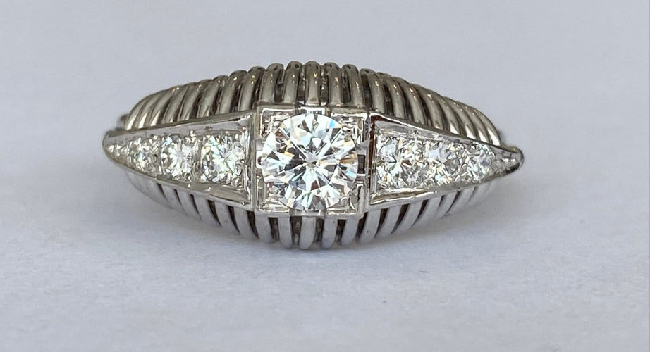 Bague 58 Art déco - Bague solitaire vintage en or blanc 18 ct et diamants 58 Facettes ring