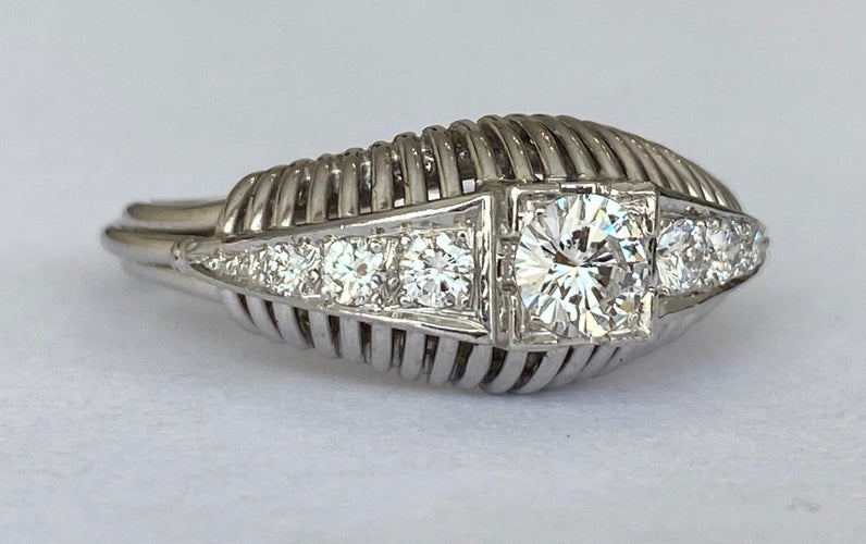 Bague 58 Art déco - Bague solitaire vintage en or blanc 18 ct et diamants 58 Facettes ring