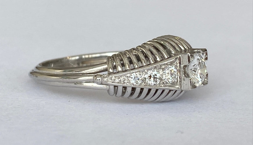 Bague 58 Art déco - Bague solitaire vintage en or blanc 18 ct et diamants 58 Facettes ring