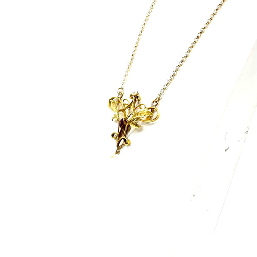 Collier Collier Art nouveau en or jaune 750 avec grenat et perles blanches 58 Facettes Z1351953