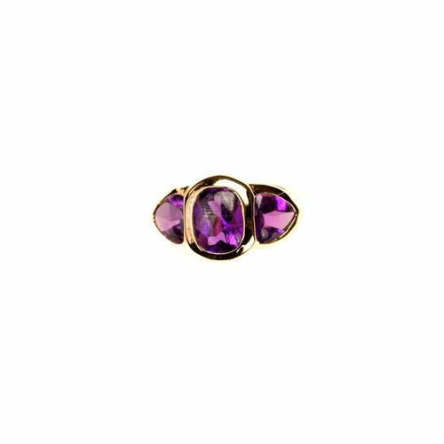 Bague 54 Bague bandeau trilogie d’améthystes en or jaune 18K 58 Facettes LMB-339