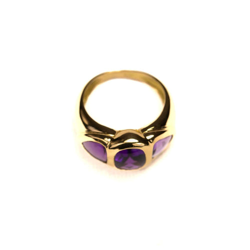 Bague 54 Bague bandeau trilogie d’améthystes en or jaune 18K 58 Facettes LMB-339