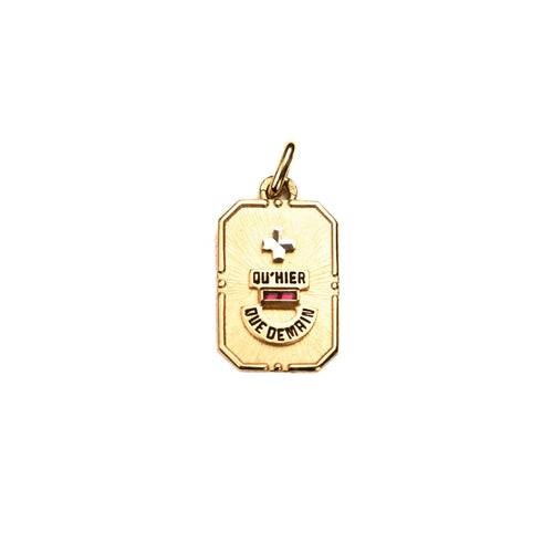 Pendentif Augis - Médaille d’amour rectangulaire en or jaune, rubis synthétiques 58 Facettes LMB-338