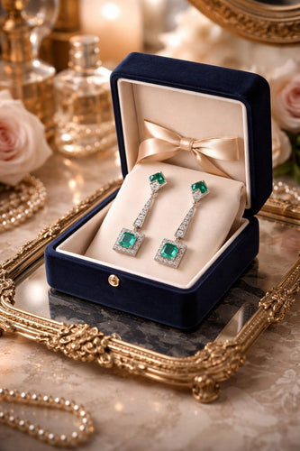 Boucles d'oreilles Boucles d’oreilles pendantes Art déco en platine, émeraudes colombiennes et diamants 58 Facettes 50442