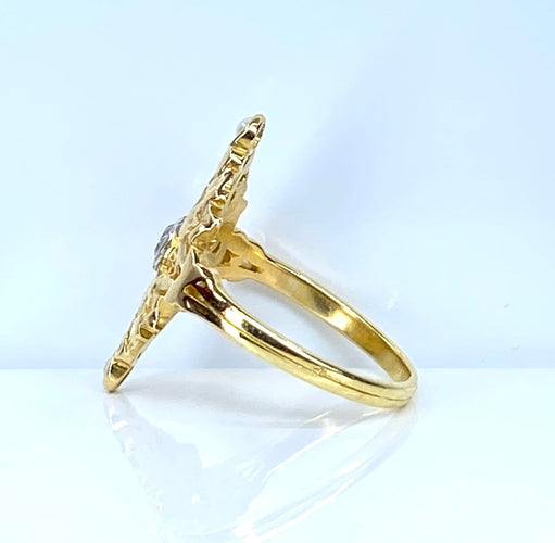 Bague 56 Bague marquise en or jaune 18 carats avec diamant et perles 58 Facettes AB704