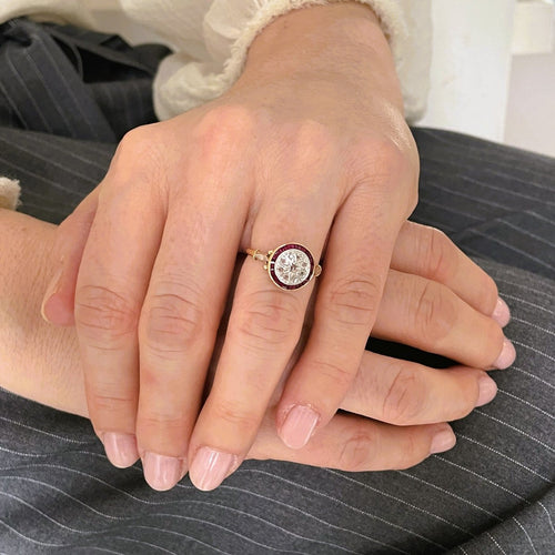 Bague 53 Bague cible ancienne - Bague en or, platine, diamants et rubis 58 Facettes LMB-343