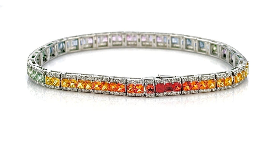 Bracelet Bracelet en platine 900/1000, saphirs multicolores et diamants naturels 58 Facettes Rainbows