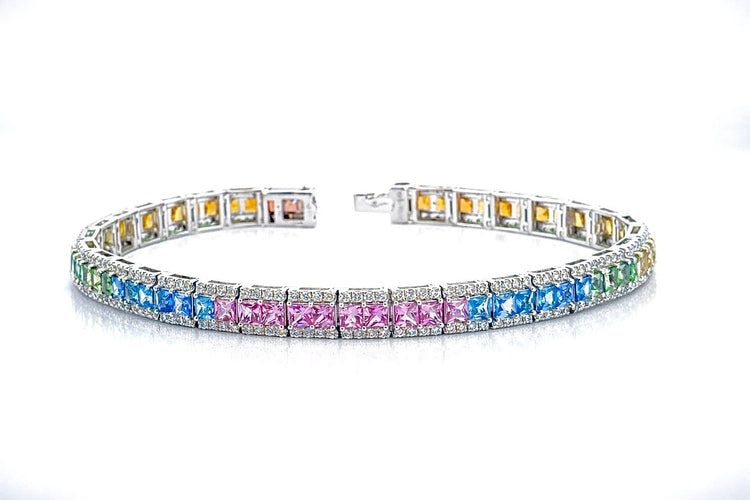 Bracelet Bracelet en platine 900/1000, saphirs multicolores et diamants naturels 58 Facettes Rainbows
