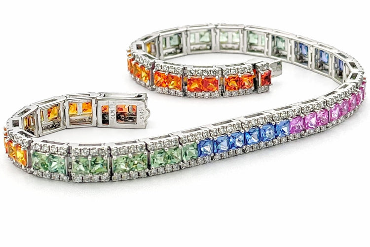 Bracelet Bracelet en platine 900/1000, saphirs multicolores et diamants naturels 58 Facettes Rainbows