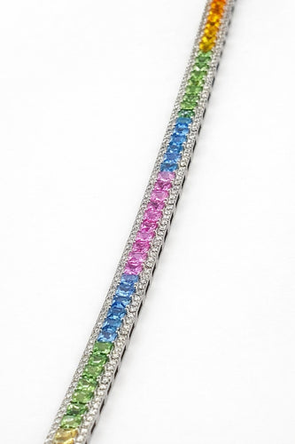 Bracelet Bracelet en platine 900/1000, saphirs multicolores et diamants naturels 58 Facettes Rainbows