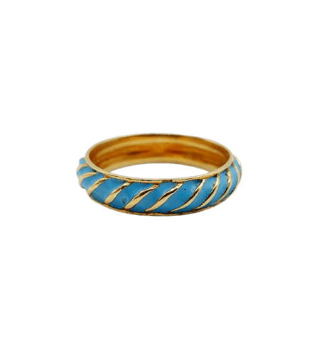 Bague 55.5 Bague jonc vintage en or jaune 18k à émail bleu ciel 58 Facettes A06937