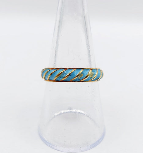 Bague 55.5 Bague jonc vintage en or jaune 18k à émail bleu ciel 58 Facettes A06937