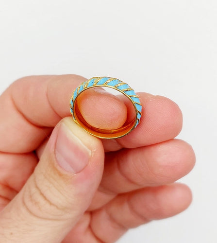Bague 55.5 Bague jonc vintage en or 18k et émail bleu ciel 58 Facettes A06937