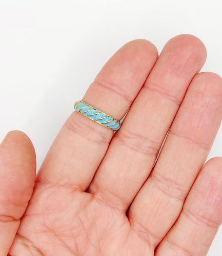 Bague 55.5 Bague jonc vintage en or jaune 18k à émail bleu ciel 58 Facettes A06937