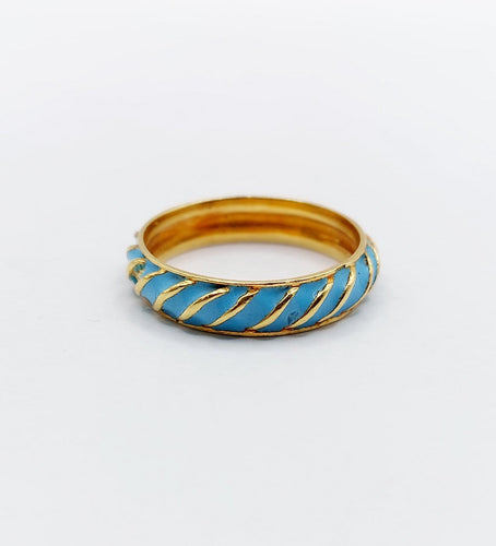 Bague 55.5 Bague jonc vintage en or jaune 18k à émail bleu ciel 58 Facettes A06937