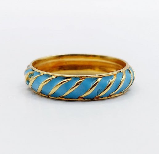 Bague 55.5 Bague jonc vintage en or 18k et émail bleu ciel 58 Facettes A06937