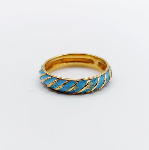 Bague 55.5 Bague jonc vintage en or jaune 18k à émail bleu ciel 58 Facettes A06937